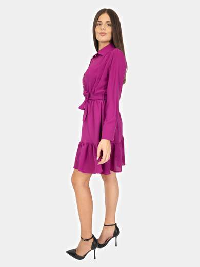Bucle Vestito Corto A Camicia Fondo Con Balze Donna Manica Lunga