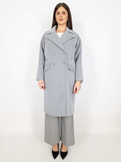 CARMEN Cappotto Doppiopetto Oversize in Tessuto Caldo Grigio Chiaro K156T504