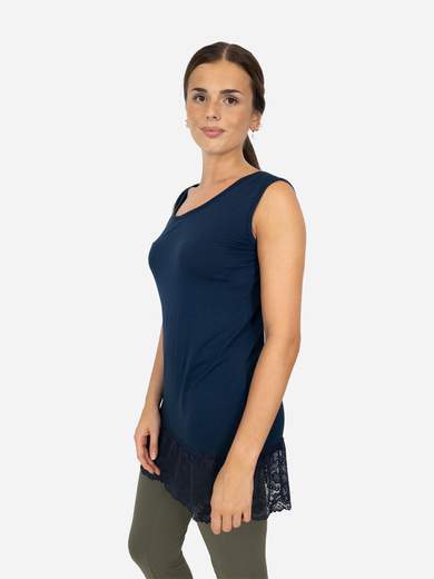 STRABELLO Canotta Lunga Curvy con Pizzo Donna – Taglia Unica Oversize CAN-07