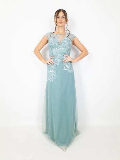 Sologioie Abito Lungo Cerimonia con Ricami e Stola in Tulle SSD180TU4002