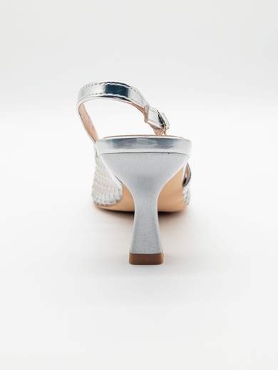 Slingback Argento a Rete con Strass e Tacco a Clessidra 7,5 cm