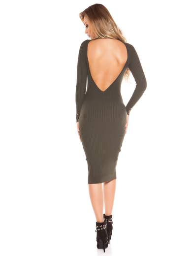 KOUCLA Abito in Maglia Lungo Midi con Schiena Scoperta Sexy