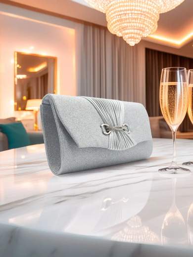 MICHELLE MOON Pochette da Cerimonia Argento con Strass e Catena Removibile HD1354-ARGENTO