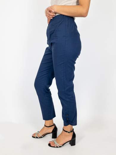 Pantaloni Estivi Donna Misto Lino Vita Alta Con Elastico