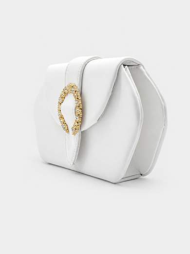 Elegant White Evening Handbag with Jewel Buckle