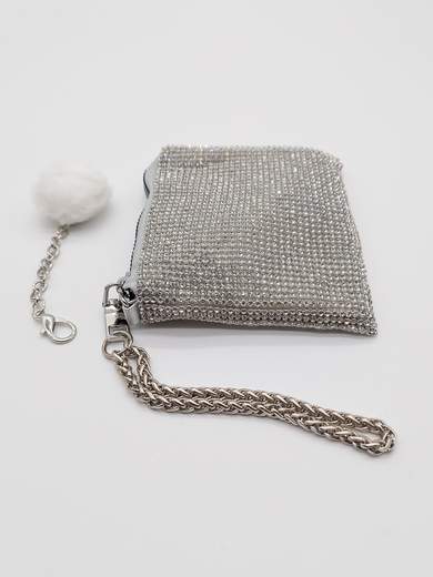 Silver Mini Pochette with Rhinestones Coin Purse and Document Holder V6064-argento