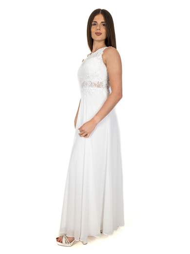 abito da sposa economico semplice bianco con corpetto in pizzo