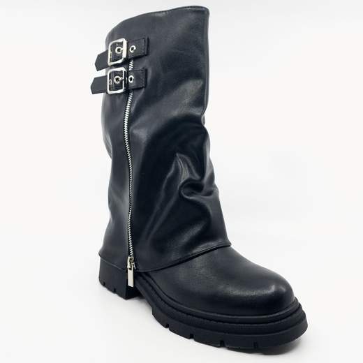 Stivali Donna Bassi Invernali Neri Con Zip Punta Tonda