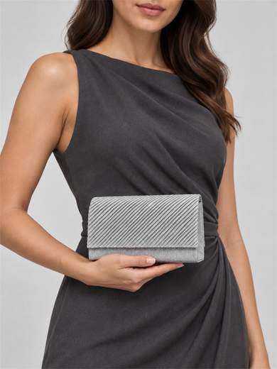 Silver Glitter Evening Clutch with Chain Strap XX3480-ARGENTO