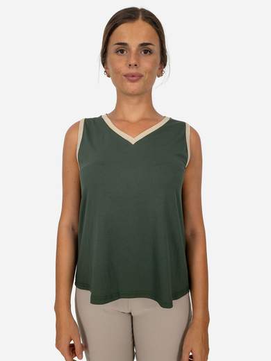 Bucle Canotta svasata con bordi glitterati oro in viscosa elasticizzata T1463T39T18