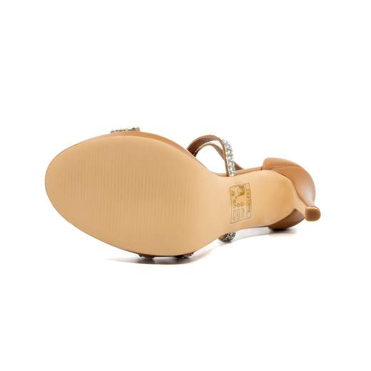 Sandali Con Tacco Alto E Plateau Color Cammello A Gioiello