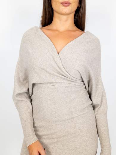 Maxi Maglia Vestito Scollo A V Incrociato Elasticizzato