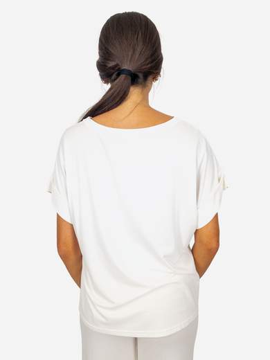 Stretch viscose top with short cuffed sleeves