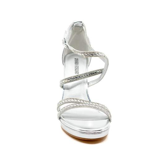 Sandali Gioiello Donna Argento con Tacco a Spillo e Plateau