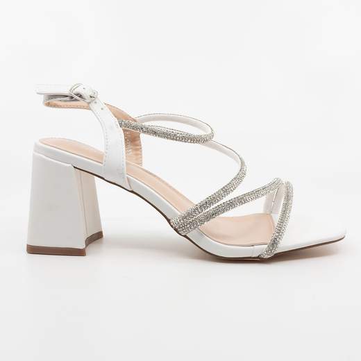 CHIARA FOSCARI Scarpe da Cerimonia Donna Bianche con Strass Argento e Tacco Largo