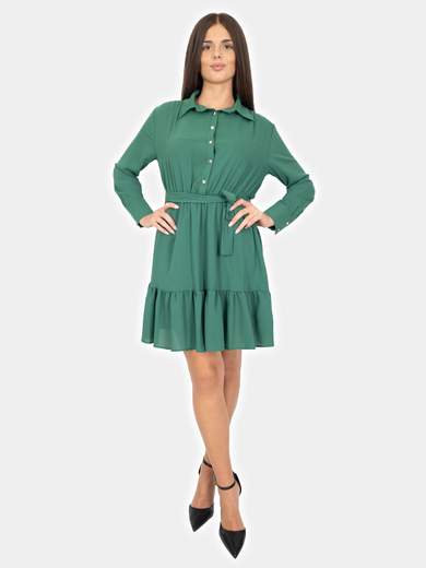 Bucle Vestito Corto A Camicia Fondo Con Balze Donna Manica Lunga