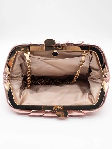 Shiny Champagne Evening Clutch Bag with Chain Strap