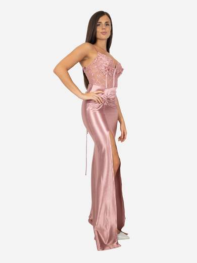 STRABELLO CERIMONIA Abito da cerimonia lungo a sirena con corpetto in pizzo ricamato e spacco laterale 97282F