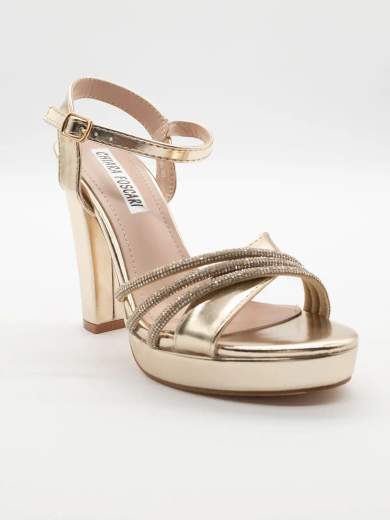 Chiara Foscari Sandalo alto oro con strass e plateau A37-386-ORO
