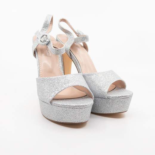 Sandali Argento Cerimonia Eleganti Con Plateau E Tacco Largo