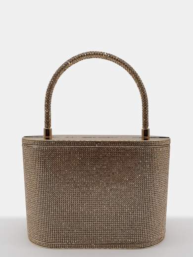 Gold Evening Clutch Bag Covered in Rhinestones with Detachable Chain