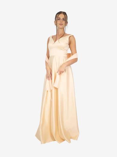 Abito lungo da cerimonia in raso con tasche e stola