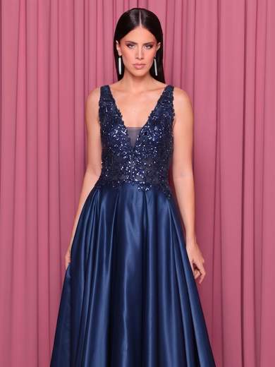 Long Ceremony Dress with Sequin Bodice and Mikado Skirt