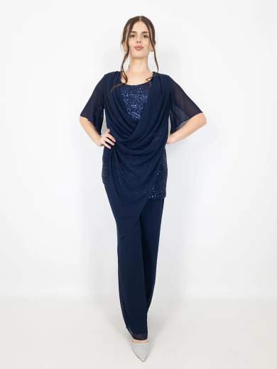 Completo elegante curvy con casacca, pantalone e stola da cerimonia