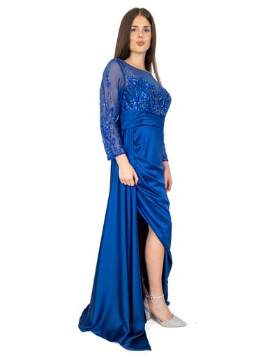 Vestito Cerimonia Elegante Lungo in raso con Paillettes e Spacco