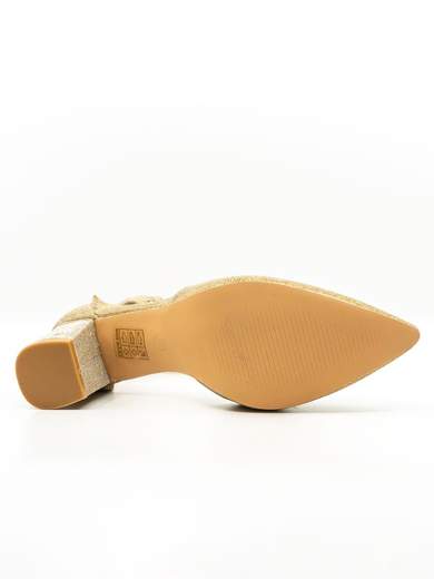 Gold Glitter Block Heel Pumps 6 cm with Ankle Strap
