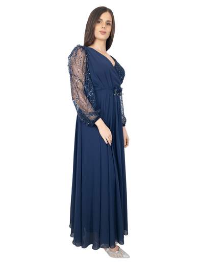 Long Ceremony Dress with Cross-Over V-Neckline