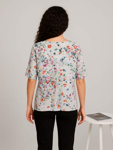 PERLA Blusa donna in cotone fantasia floreale con pizzo sangallo 13-25264