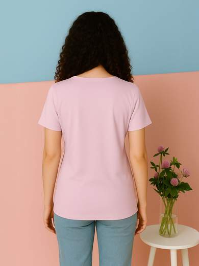 PERLARARA Women's cotton t-shirt with geometric print and lurex details E117-25