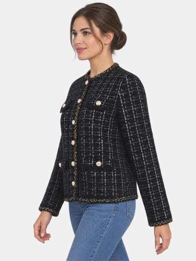 Women's Button-Front Cardigan with Pockets and Lurex Details