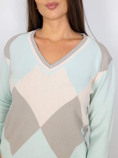 Maglia Pullover Donna Invernale A Rombi Con Lo Scollo A V
