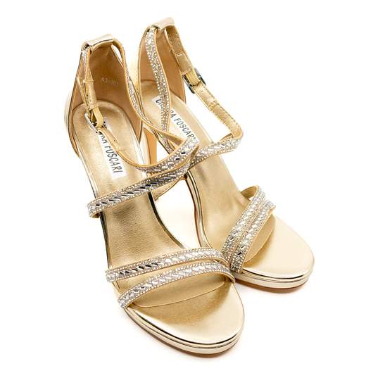 Sandali Gioiello Donna Oro con Tacco a Spillo e Plateau