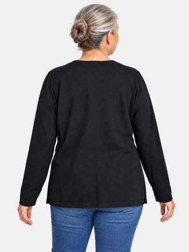 Oversized Viscose Top with Lurex Detail and Jeweled Faux Pockets