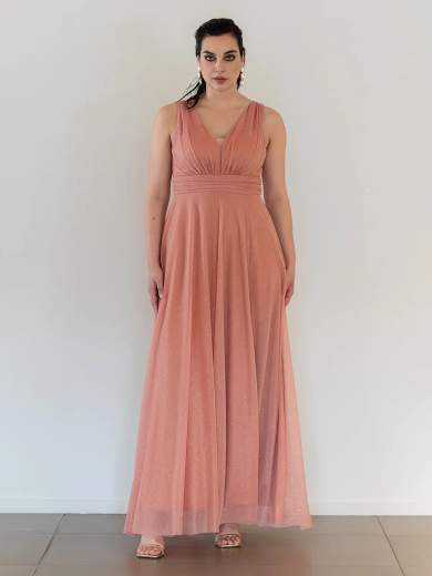 Sologioie Curvy Abito da cerimonia curvy lungo glitterato stile impero con stola YSE480TU2259