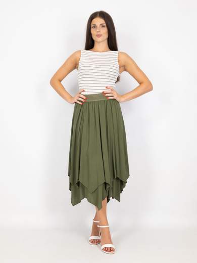Gonna Midi Estiva In Viscosa Asimmetrica Con Elastico In Vita