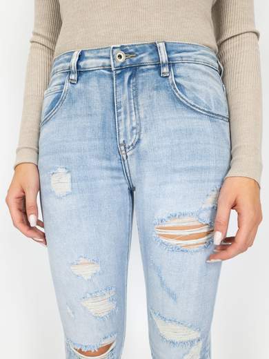 3D Denim Jeans Strappati Donna Elasticizzati Chiari Slim Fit