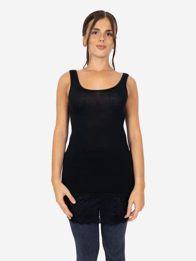 Canotta Donna Lunga Con Pizzo In Fondo Basic Per Leggings Slim Fit