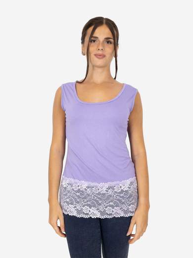 STRABELLO Canotta Donna Spalla Larga con Bordo in Pizzo Oversize CAN-06