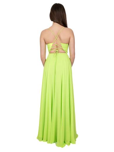 Abito lungo cerimonia elegante stile impero con scollo a V