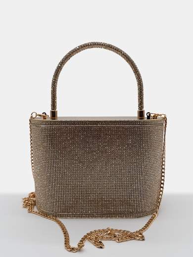 Gold Evening Clutch Bag Covered in Rhinestones with Detachable Chain