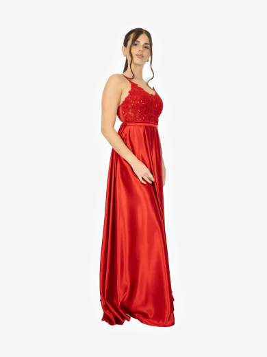 STRABELLO CERIMONIA Abito Lungo da Cerimonia con Corpetto in Pizzo e Gonna in Raso A29799-4157-GLORIA