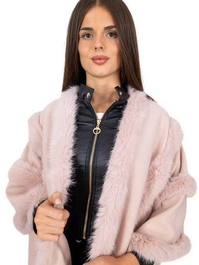 STRABELLO Mantella Donna Elegante Con Pelliccia Ecologica E Frange