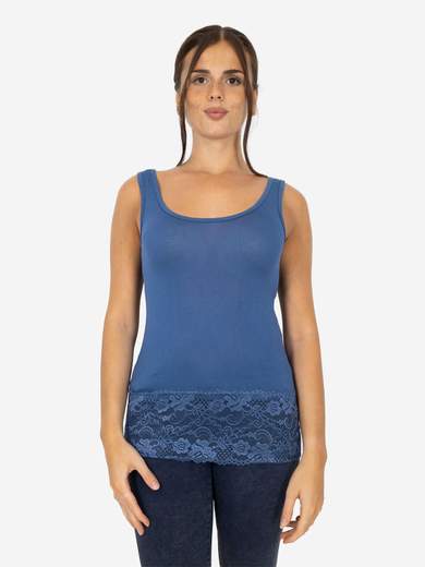 Canotta Donna Slim Fit con Pizzo in Fondo – Modello Corto Elasticizzato