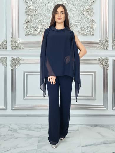 Bianca Brandi Completo Donna Elegante in Chiffon con Casacca Effetto Mantella e Pantalone Morbido 29578