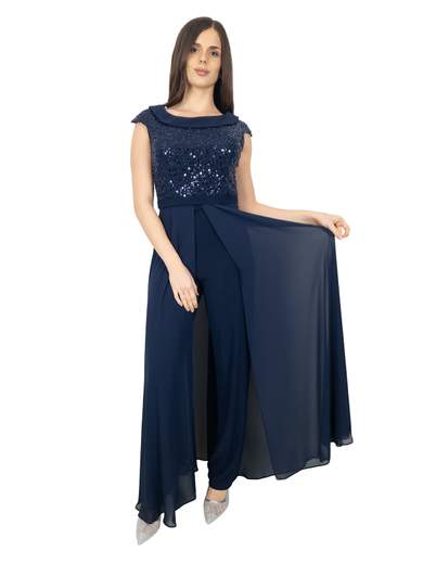 Tuta Elegante da Cerimonia con Corpetto in Paillettes e Pantalone Doppio