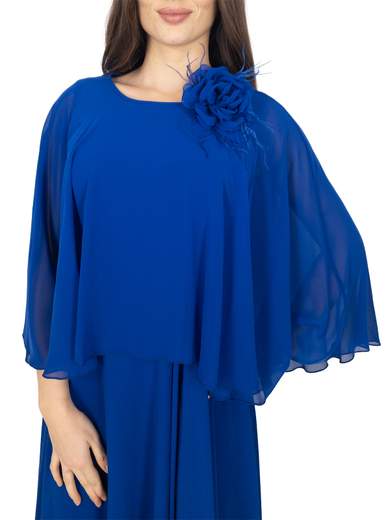 Long formal dress with detachable cape and removable brooch